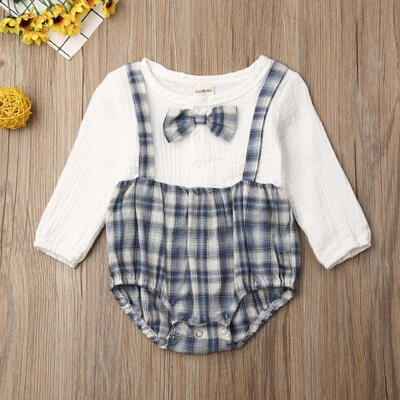 

Newborn Baby Girl Boys Long Sleeve Clothes Bodysuit Ruffle Plaid Romper Cotton Outfit