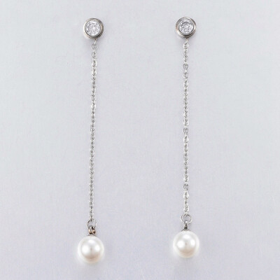 

304 Stainless Steel Stud Earrings with Cubic Zirconia&Acrylic Beads Round Stainless Steel Color 67x7mm Pin 08mm