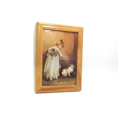 

Siaonvr 112 Doll House Miniature Painted Wooden Frame Mural Accessories Girl And Cat