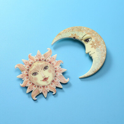 

Retro Colorful Moon Sun Totem Printing Brooch Pin Family Jewelry Gift for Child