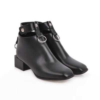 

IDIFU Womens Dressy Studded Cut out Block Medium Heel Ankle Booties Square Toe Back Zipper Short Boots