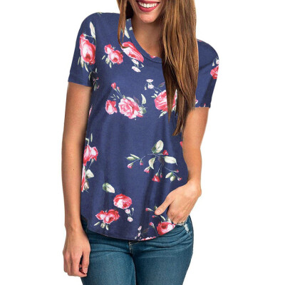 

Nomeni Womens Short Sleeve Floral Print T-Shirt Ladies Casual Blouse Tops