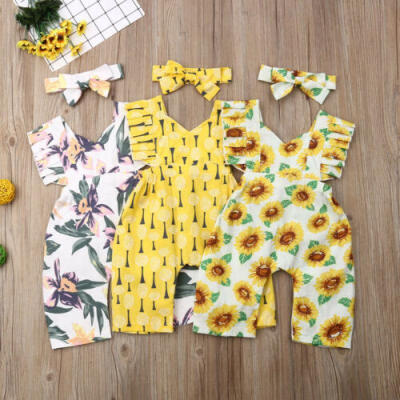 

US Newborn Infant Baby Girl Romper Headband Jumpsuit Outfit Sunsuit Clothes 2PCS