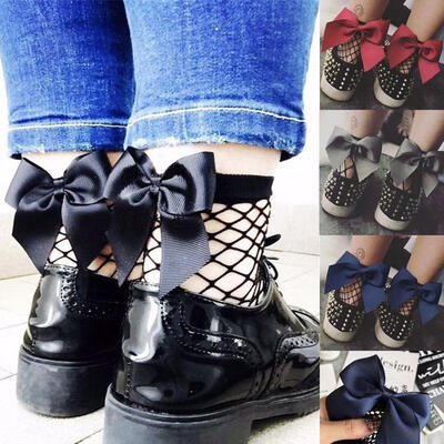 

Bowknot Women Ruffle Fishnet Ankle High Socks Mesh Lace Fish Net Short Socks