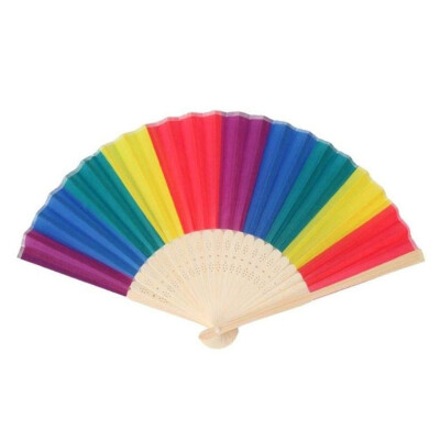 

Chinese Rainbow Pattern Folding Fan Plastic Folding Fan Household Decoration Craft DIY Wedding Party Decoration