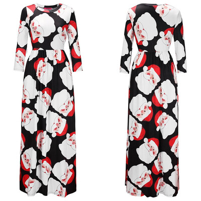 

BOFUTE New Europe America Womens Clothing O-Neck Printing Skirt Christmas Clothing Long Sleeve Dress 1199