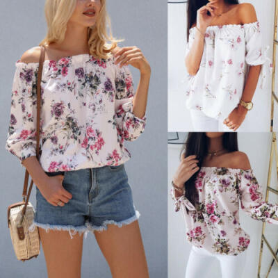 

Fashion Women Summer Loose Casual Off Shoulder Shirt Crop Tops Blouse Ladies Top