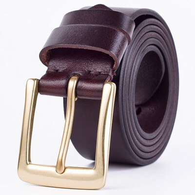 

Pure copper buckle belt mens leather top layer tree cream pure leather pin buckle belt a generation of belts