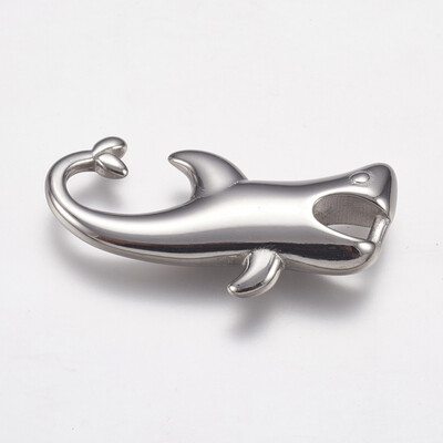 

304 Stainless Steel Pendants Shark Stainless Steel Color 40x21x11mm Hole 10x12mm