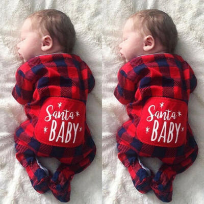 

Newborn Baby Santa Clothes Girls Boy Plaids Romper Jumpsuit Outfits Christmas UK