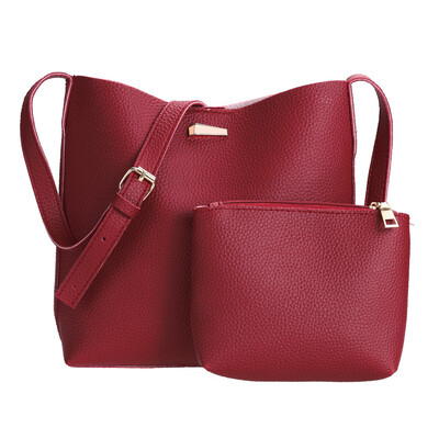 

2pcs New European Women PU Leather Bag Barrel Shoulder Bag Handbag Tote