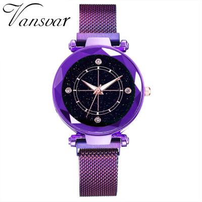 

RM Vansvar Fashion Women Magnet Buckle Starry Sky Watch Mesh Belt Ladies Watch