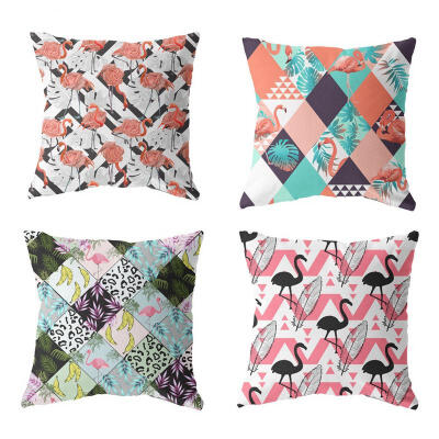 

Greensen 4 Pcs Throw Pillow Case Cushion Covers Home Decorative Square PillowcasesFlamingo