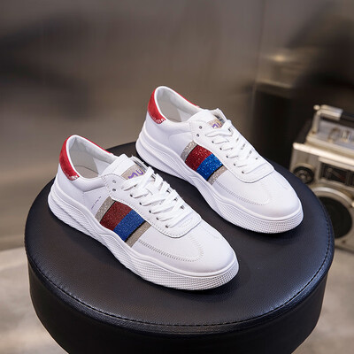 

Leather white shoes female autumn Europe station new tie trend color matching single shoes spor