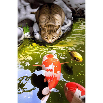 

5D DIY Diamond Painting Cat Looking Fish Cross Stitch Embroidery Kits Decor