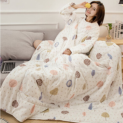 

Gobestart Multifunction Lovers Winter Warm Long Sleeve O-Neck Suit Print Thicken Blanket
