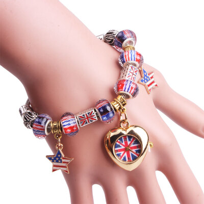 

British flag bracelet watch European&American trend ladies bracelet watch leisure peach heart star quartz watch