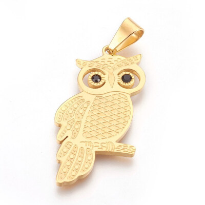 

304 Stainless Steel Pendants with Rhinestone Owl Golden 42x21x2mm Hole 4x5mm