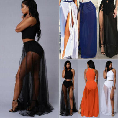

Women Chiffon High Waist Skirt Beach Wrap Maxi Split Summer Long Dress Sunscreen