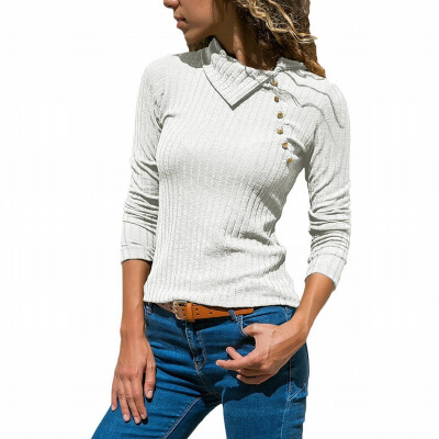 

Lapel ribbed knit top long sleeves slim bottoming T-shirt