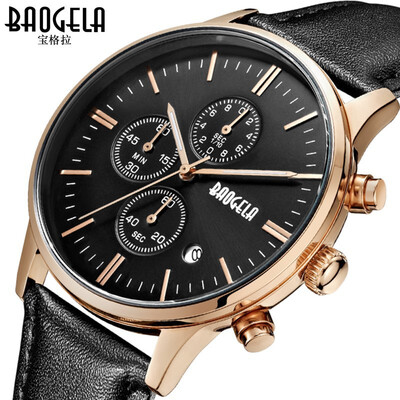 

Watch Baoge baogela mens three-eye belt waterproof quartz watch mens watch mens watch