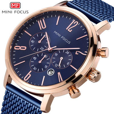 

MINI FOCUS Fox hot fashion multi-function mens watch steel mesh belt slim mens watch