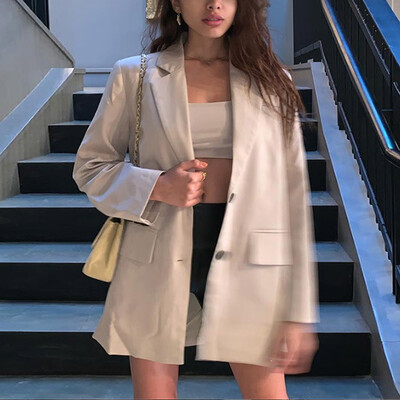 

Gobestart Fashion Women Casual Outwear Long Sleeves Lapel Notched Cardigan Suit Coat
