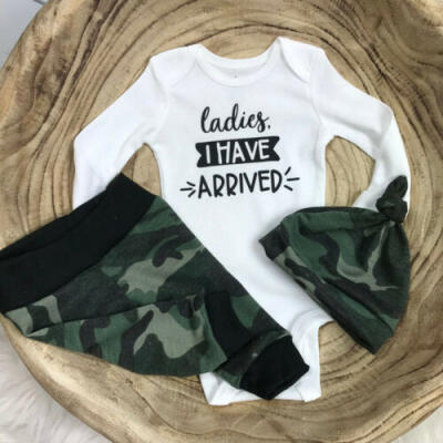 

Newborn Baby Boy "Ladies I Have Arrived" Tops RomperCamo Pants Outfits Clothes