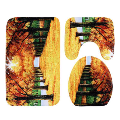 

3pcs Nature View Bathroom Mat Set Anti Slip U Shape Floor Rugs Toilet Cover