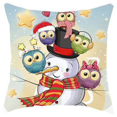 

Tailored Merry Christmas Cartoon Animals Pillowcase Sofa Pad Set Home Decoration 18x18 In