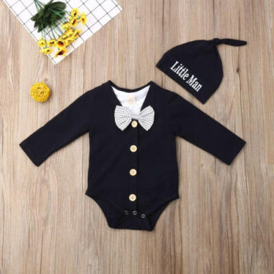 

3Pcs Toddler Baby Boys Gentleman Long Sleeve Romper Coat Hat Outfits & Sets