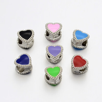 

Alloy Enamel Large Hole European Beads Heart Platinum Mixed Color 10x10x85mm Hole 5mm