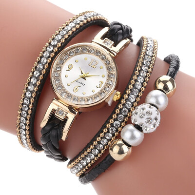 

Fashion ladies circle bracelet watch exquisite diamond pearl fashion compact braided rope watch