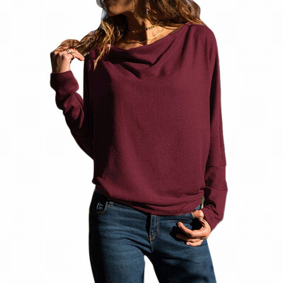 

Solid color round collar long sleeve tight-fitting womens T-shirt casual sweatshirt