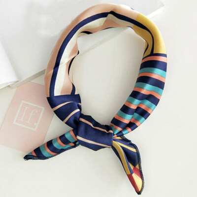 

Silk Scarf Women Spring Summer Retro Scarf Multicolor Head Scarf Stripe Design Print Kerchief Woman Neck Shawl Wraps Echarpe