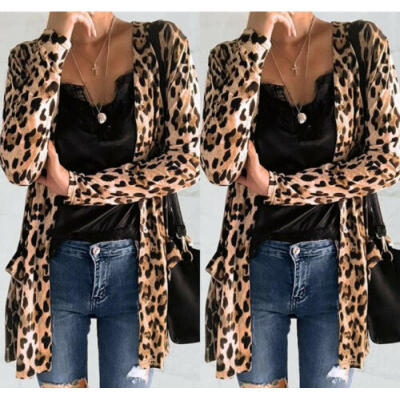 

Womens Leopard Print Open Front Jacket Cardigan Blazer suit Tops Blouse Outwear