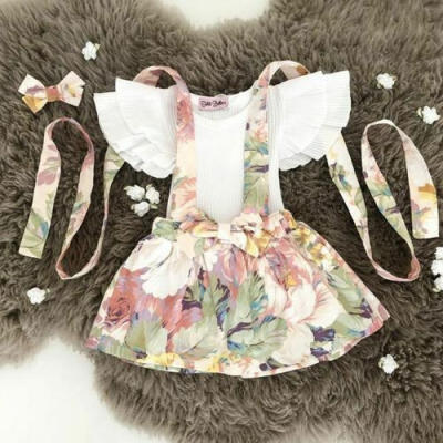

UK Toddler Kids Baby Girls Floral Tops T-shirt Suspender Dress Outfits Clothes