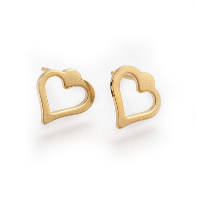 

304 Stainless Steel Earring Studs Heart Golden 95x10x1mm Pin 07mm