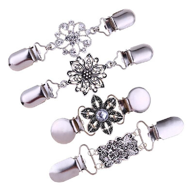 

4Pcs Sweater Shawl Clips Set Retro Cardigan Collar Clips Antique Flower Pattern for Women Girls