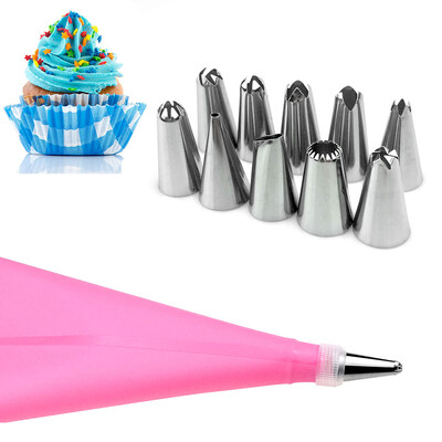 

Food Grade Silicone Pastry Bag Tips Kitchen DIY Cream Reusable Nozzle Set Cake