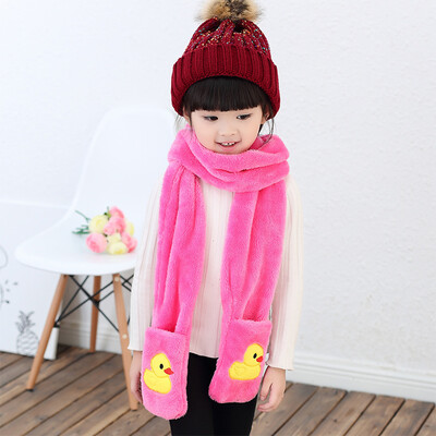

Korean version of boys&girls thick warm cartoon plush large pocket embroidery scarf gloves winter cute bib