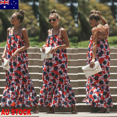 

AU Womens Maxi Boho Floral Summer Beach Evening Cocktail Party Long Dress Skirts