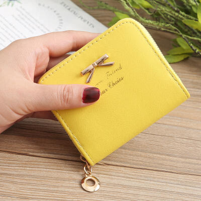 

Simple Small Mini Bowknot Zipper PU Card Pocket Coin Cash Wallet Short Purse Pouch