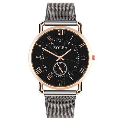 

ZOLFA Men Watch Rhinestone Roman Numerals Mesh Band Business Quartz Watches