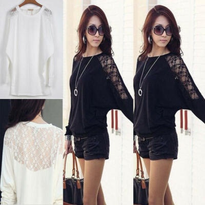

US Sexy Lace Up Patchwork Long Sleeve Tops Blouse Elegant Formal T-Shirt