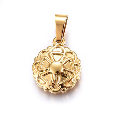 

304 Stainless Steel Pendants Large Hole Pendants Flower Golden 17x14x3mm Hole 8x4mm