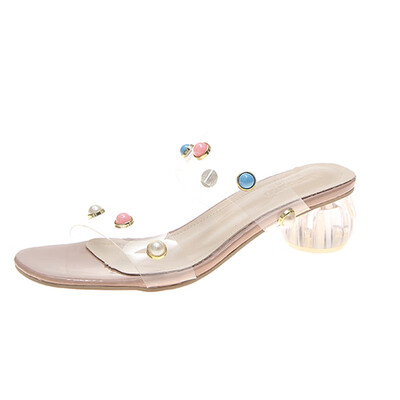 

Slippers women wear Joker Korean fashion rhinestone transparent word high heel crystal sandals