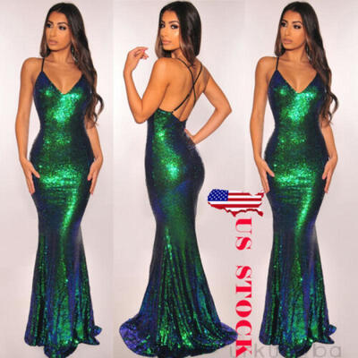 

US Women Sequin Formal Long Dress Prom Evening Party Cocktail Bridesmaid Wedding