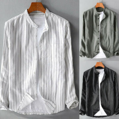 

Luxury Mens Casual Long Sleeve Striped Shirt Slim Fit Shirt Blouse Top Basic Tee