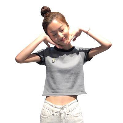 

Short Sleeve O-Neck Casual Solid High Waist Slim T-shirt Womens Casual Print T-Shirt Top